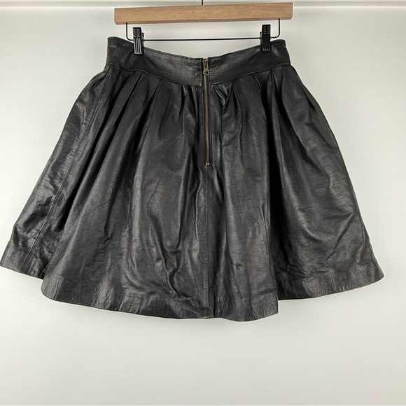 LeatherCult Vintage Leather Black Pleated A-Line Skirt w/ Gold YKK Zipper - M/L - Picture 1 of 8